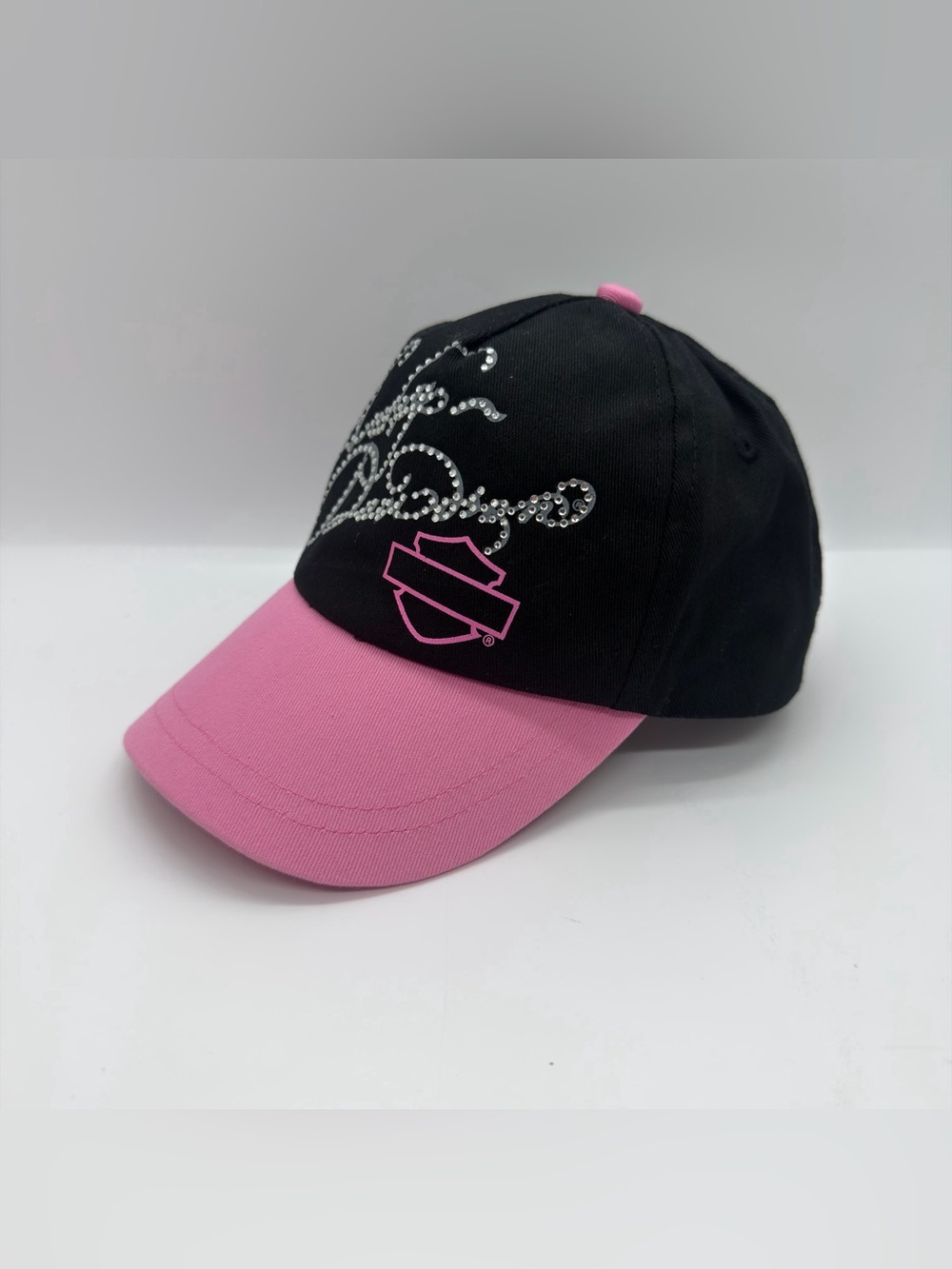 Harley-Davidson Black and Pink Rhinestone Script Kids Cap 4T